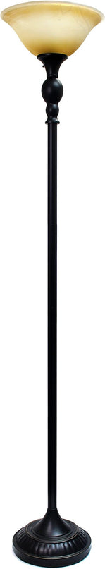 Elegant Designs LF2001-RBZ 1 Light Restoration Bronze Torchiere Floor Lamp with Marbelized Amber Glass Shade - LeafyLoom