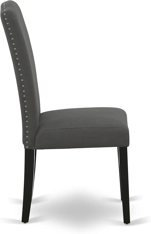 East West Furniture SHEN3-BLK-20 3 Piece Room Set Contains a Round Kitchen Dining Table with Pedestal and 2 Dark Gotham Linen Fabric Upholstered Chairs, 42x42 Inch - LeafyLoom