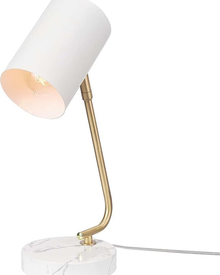 Globe Electric Novogratz x 65784 Athena 15" Desk Lamp, White Shade, Brass Arm, White Faux Marble Base - LeafyLoom
