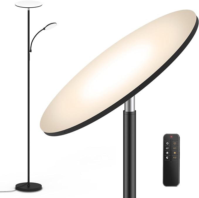 2024 New Floor Lamp, 44W 4500LM Super Bright LED Floor Lamp for Living Room, Remote Floor Lamp with Reading Light, Dimmable Modern Stand Tall Lamp for Bedroom Office - LeafyLoom
