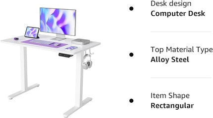 FEZIBO Electric Standing Desk, 40 x 24 Inches Height Adjustable Stand up Desk, Sit Stand Home Office Desk, Computer Desk, White - LeafyLoom