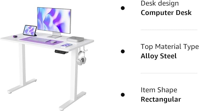 FEZIBO Electric Standing Desk, 40 x 24 Inches Height Adjustable Stand up Desk, Sit Stand Home Office Desk, Computer Desk, White - LeafyLoom
