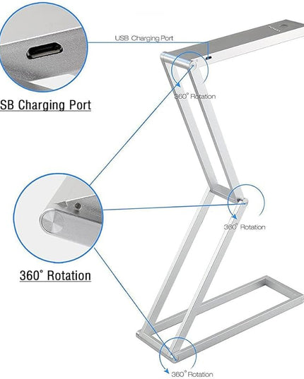 Foldable LED Desk Light, Slim Portable Rechargeable USB Table Light, Eye-Caring Aluminium Alloy Table Lamps,for Home, Reading, Studying, Work, Travel (Silver) - LeafyLoom
