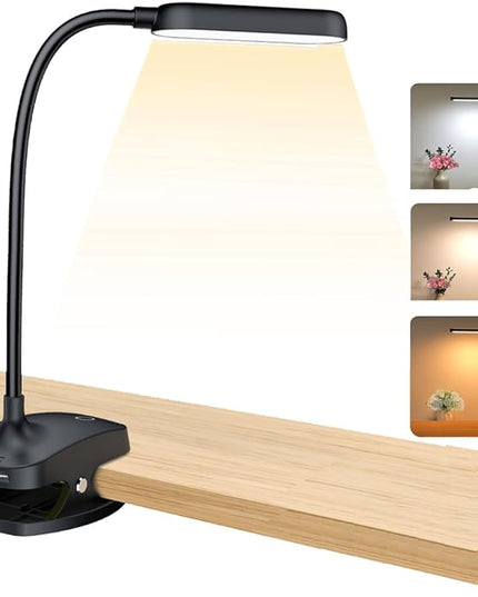 COLORLIFE Desk Lamp Clip On Light-7W 2600mAH Flexible Gooseneck Battery Operated Rechargeable Reading Lamp with Clamp & Stepless Brightness for Desk,Piano,Bed Headboard and Computers - LeafyLoom