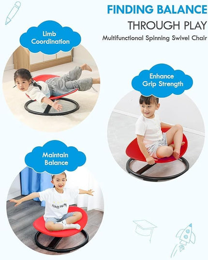 Giggle & Play Kids Swivel Chair, Sensory Spinning Chair, Body Balance Physical Therapy Equipment, Autism Swivel Chair, Montessori Carousel Spinning Toy Chair - 360° Sit and Spin (Red) - LeafyLoom
