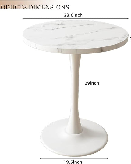 White Marble Round Table Modern Dining Table Marble Texture Tulip Round Kitchen Table Mid Century Coffee Table for Living Room 24 inch - LeafyLoom