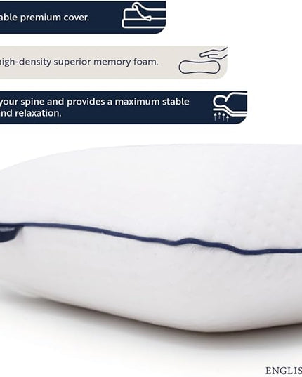 English Home Memory Foam Pillow, Breathable Height Adjustable Orthopedic Pillow, Cervical Pillow for Neck Pain, Machine Washable Side Sleeper Pillow, Neck Pillow, Hard, 16"x 24"x6" inch White - LeafyLoom