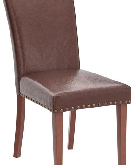 COLAMY Upholstered Parsons Dining Chairs Set of 4, PU Leather Dining Room Kitchen Side Chair with Nailhead Trim and Wood Legs - Light Brown - LeafyLoom