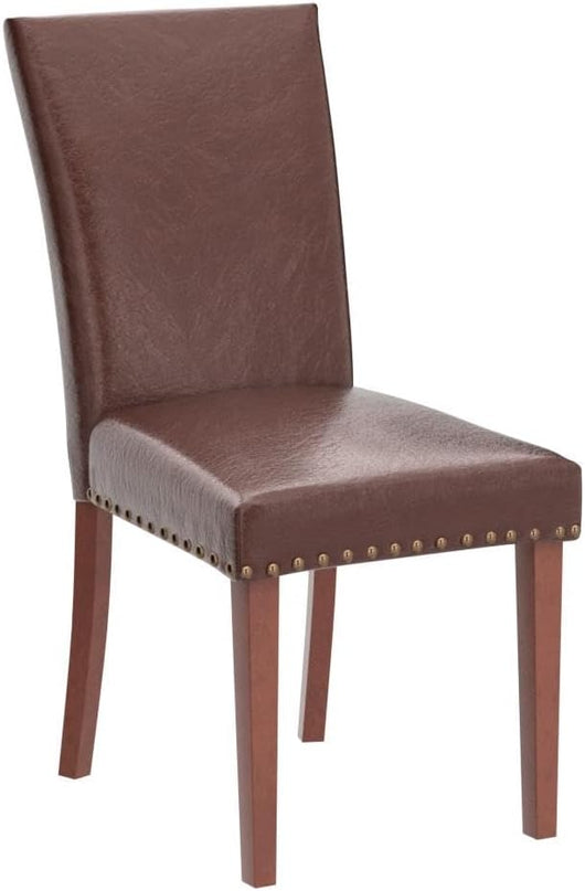 COLAMY Upholstered Parsons Dining Chairs Set of 4, PU Leather Dining Room Kitchen Side Chair with Nailhead Trim and Wood Legs - Light Brown - LeafyLoom