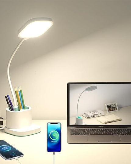 Desk Lamp, LED Desk Lamp for Home Office, Dimmable Desk Light Lamp for Office Reading, Battery Operated Tall Desk Lamp with USB Powered, Desklamp' with 360° Flexible Adjustable, Desktop Lamp Light - LeafyLoom