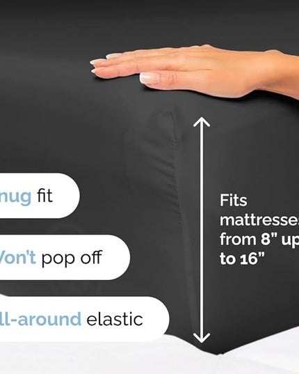 Twin Size 3 Piece Sheet Set - Comfy Breathable & Cooling Sheets - Hotel Luxury Bed Sheets for Women & Men - Deep Pockets, Easy-Fit, Extra Soft & Wrinkle Free Sheets - Black Oeko-Tex Bed Sheet Set - LeafyLoom
