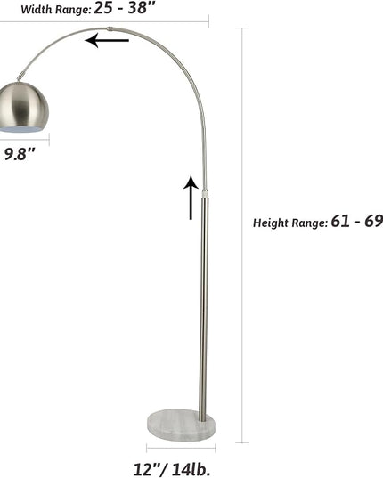 CO-Z Modern Arc Floor Lamp with 360° Rotatable Hanging Shade Adjustable Nickel Standing Reading Light with Marble Base Contemporary Arch Metal Pole Task Lamp for Living Room Couch Sofa, 69 Inch - LeafyLoom