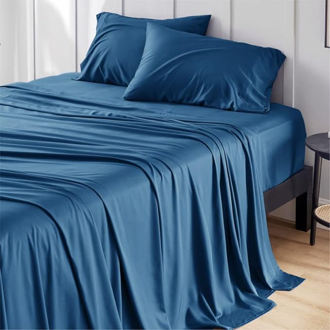 Bedsure King Size Sheet Set, Cooling Sheets King, Rayon Derived from Bamboo, Deep Pocket Up to 16", Breathable & Soft Bed Sheets, Hotel Luxury Silky Bedding Sheets & Pillowcases, Peacock Blue - LeafyLoom