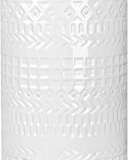 24.5" White Ceramic Table Lamp: 3-Way Dimmable Nightstand Lamp with White Linen Shade | Office Reading Lamp Bedside Lamp White Lamp for Bedrooms & Living Room (Bulb Included) - LeafyLoom