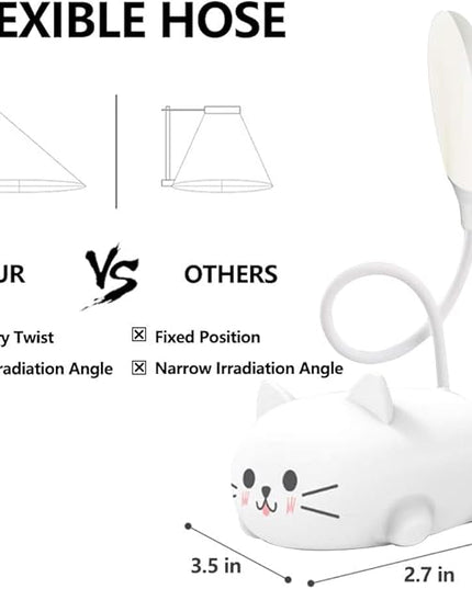 Kids Lamp, LED Desk Lamp for Kids, Cute Cat Lamp Kawaii Desk Accessories, Flexible Gooseneck Eye-Care Cartoons Small Desk Lamp Girls Gifts (White) - LeafyLoom