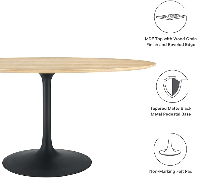 Modway Lippa Dining Table, 60", Black Natural - LeafyLoom