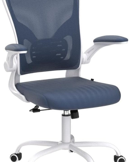 Ergonomic Office Desk Chair Breathable Mesh Swivel Computer Chair, Lumbar Back Support Task Chair, Office Chairs with Wheels and Flip-up Arms, Adjustable Height(White & Blue) - LeafyLoom