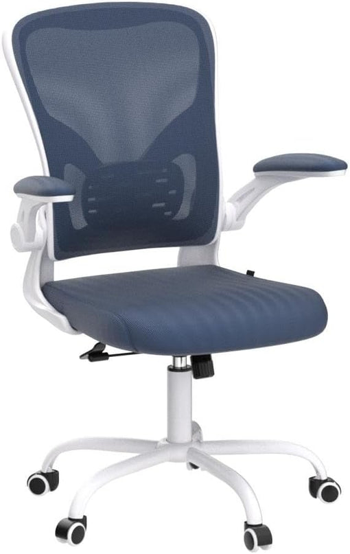 Ergonomic Office Desk Chair Breathable Mesh Swivel Computer Chair, Lumbar Back Support Task Chair, Office Chairs with Wheels and Flip-up Arms, Adjustable Height(White & Blue) - LeafyLoom