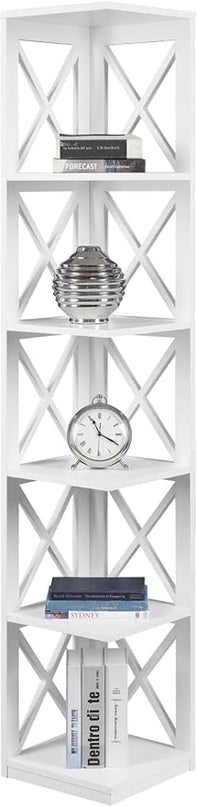 Convenience Concepts Oxford 5 Tier Corner Bookcase, White - LeafyLoom