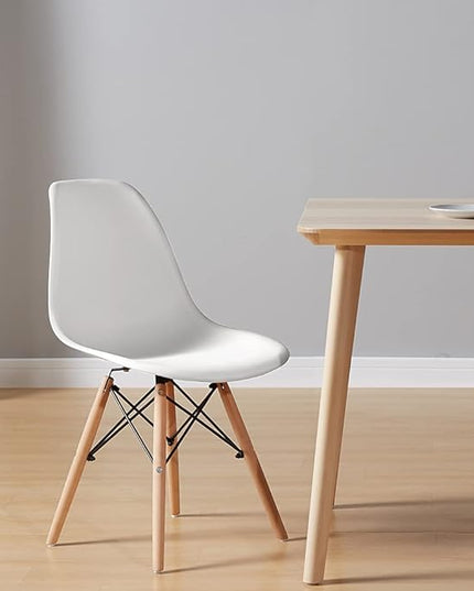 CangLong , Modern Mid-Century Side Chair with Natural Wood Legs for Kitchen, Living Dining Room, White - LeafyLoom