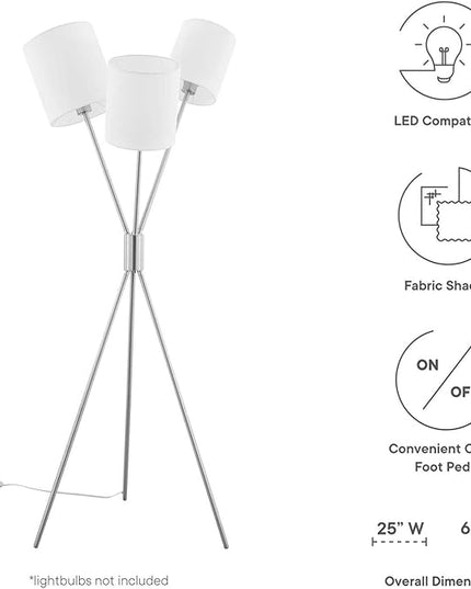 Modway Alexa 3-Light Floor Lamp in Silver - LeafyLoom