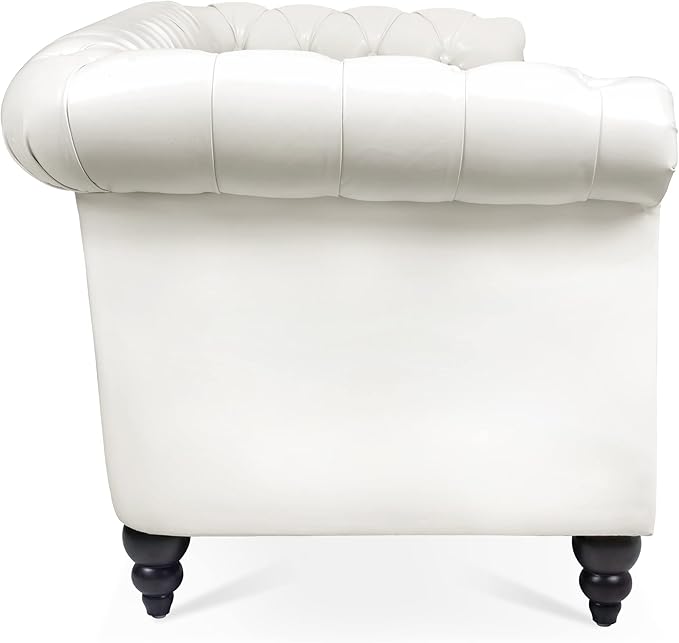 3-Seaters Living Room Clasic Chesterfield Sofa Couch Button Tufted PU Leather Upholstered Sofa&Couch with Luxury Roller Armrest Soild Wood Legs Movable Cushions & Nailhead Decor - LeafyLoom
