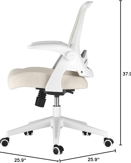 Hbada Office Chair, Desk Chair with Flip-Up Armrests and Saddle Cushion, Ergonomic Office Chair with S-Shaped Backrest, Swivel, Mesh, for Home and Office, Beige - LeafyLoom