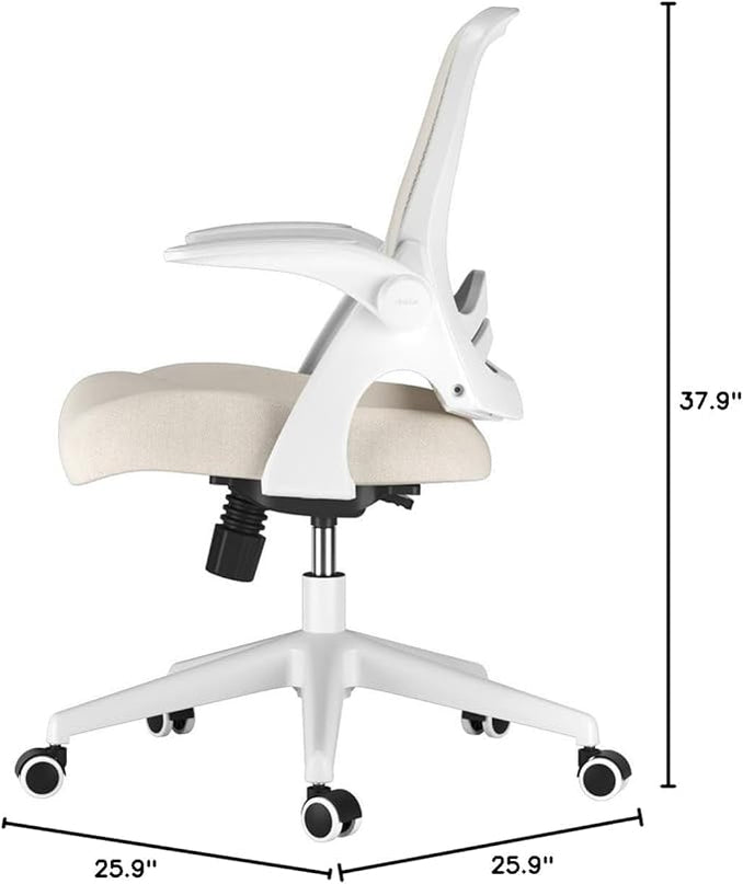 Hbada Office Chair, Desk Chair with Flip-Up Armrests and Saddle Cushion, Ergonomic Office Chair with S-Shaped Backrest, Swivel, Mesh, for Home and Office, Beige - LeafyLoom
