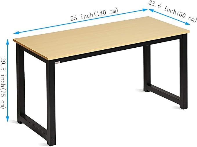 Computer Desk 55 Modern Simple Large Study Writing Desk Industrial Style Laptop PC Table for Home Office, with Leg Bars, Oak Board Black Leg… - LeafyLoom