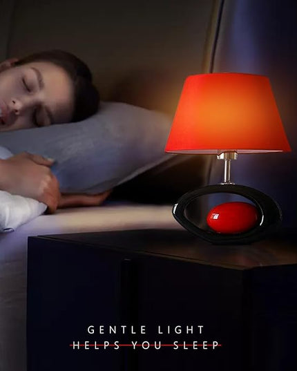 Red Modern Table Lamp, Ceramic Desk Lights with Linen Shade LED Bedroom Bedside Light Living Room Office Desk Night Lantern 14.8inch American Desktop Light for Home, E26 Base 60W 110V - LeafyLoom