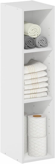 Furinno Fulda 3-Tier Space Saving Storage Shelf Bookcase, 8-Inch Width, White - LeafyLoom