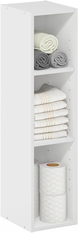 Furinno Fulda 3-Tier Space Saving Storage Shelf Bookcase, 8-Inch Width, White - LeafyLoom
