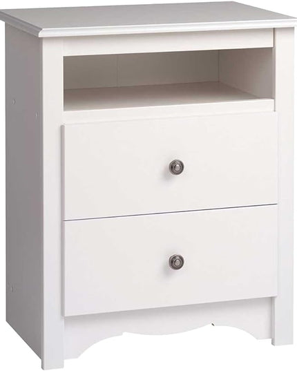 Prepac's Monterey 2 Drawer Nightstand: Elegant Bedroom Furniture, Bedside Table with Open Shelf, 23.25"W x 16"D x 28"H, White - WDC-2428 - LeafyLoom