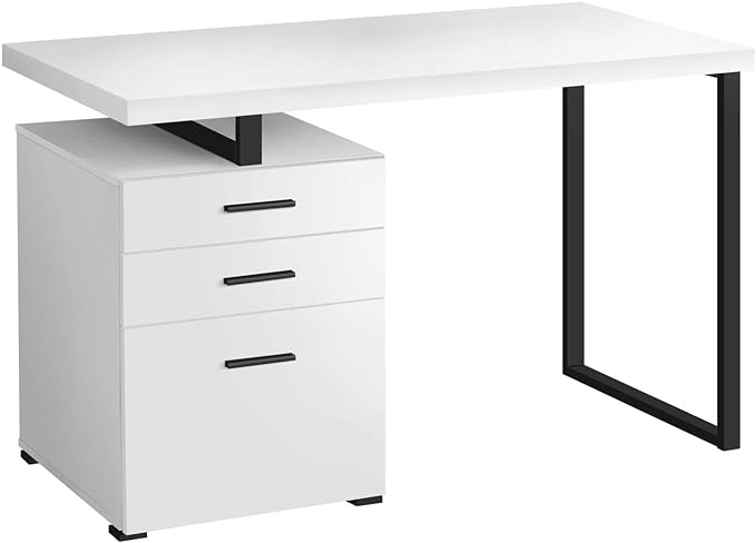 Monarch Specialties 7646 Computer Desk, Home Office, Laptop, Left, Right Set-up, Storage Drawers, 48" L, Work, Metal, Laminate, White, Black, Contemporary Desk-48 R Face, 47.25" L x 23.75" W x 30" H - LeafyLoom