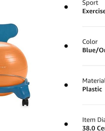 Gaiam Kids Balance Ball Chair - Classic Children's Stability Ball Chair, Alternative School Classroom Flexible Desk Seating for Active Students, Orange/Blue - LeafyLoom