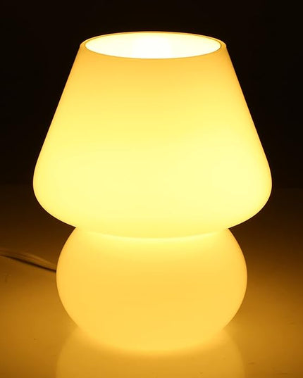 BSOD Mushroom lamp,Glass Mushroom Bedside Table Lamp Translucent Murano Vintage Style Striped Small Nightstand Desklamp Swirl Light for Home Decor, Dining, Living, Bedroom, Gift (Matte White) - LeafyLoom