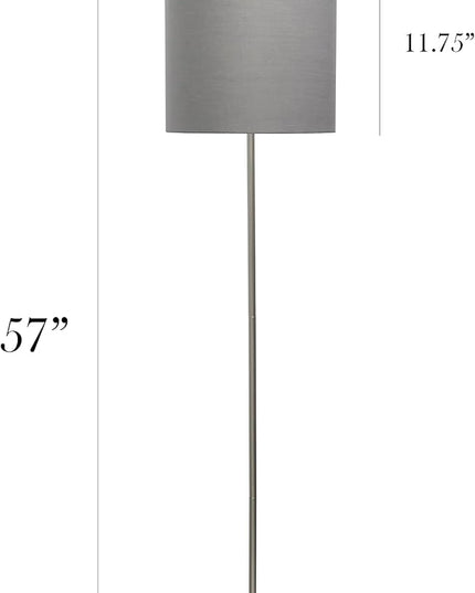 Simple Designs LF2004-GRY-LB 57" Traditional Brushed Nickel Stick Floor Lamp with Gray Shade for Living Room, Hallway, Entryway, Bedroom, Office, with Feit LED Bulb Included - LeafyLoom