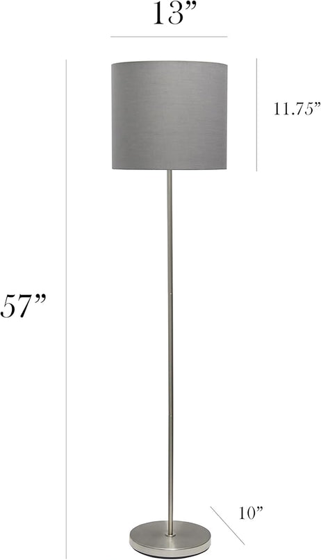 Simple Designs LF2004-GRY-LB 57" Traditional Brushed Nickel Stick Floor Lamp with Gray Shade for Living Room, Hallway, Entryway, Bedroom, Office, with Feit LED Bulb Included - LeafyLoom