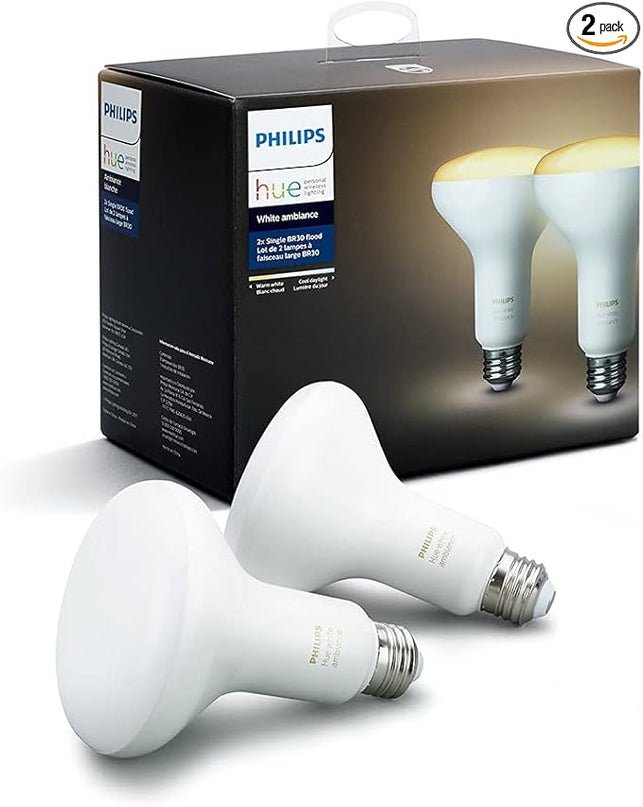 Philips Hue 2-Pack White Ambiance BR30 60W Equivalent Dimmable LED Smart Flood Light (Works with Alexa Apple and Google Assistant) (466508) Philips