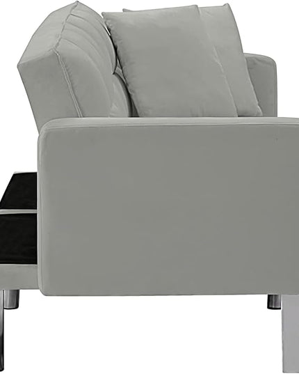 74" Futon Sofa Bed Living Room Furniture Sets Modern Convertible Folding Lounge Couch Loveseat Daybed Upholstered Sofá with 2 Pillows for Bedroom, Apartment, Home Office, Gray-3 - LeafyLoom