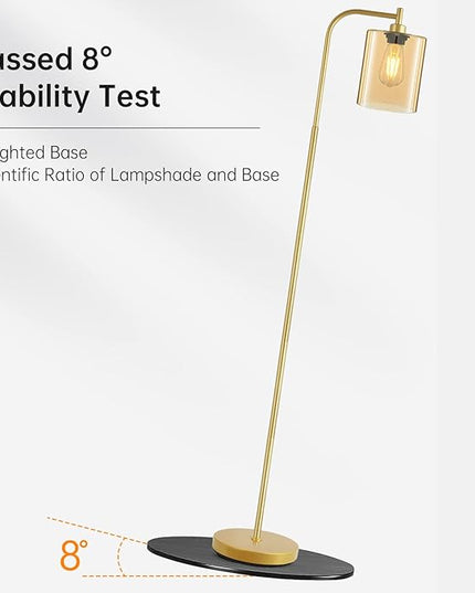 Industrial Floor Lamp, Gold Standing Lamp with Gold Glass Lampshade, 6W LED Bulb Included, Modern Floor Lamp with Foot Switch, Bright LED Floor Lamp for Living Room and Bedroom, Office, Simple Style - LeafyLoom