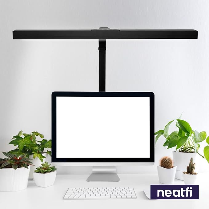 Neatfi (New Model) Flex Desk Lamp with Clamp, Dimmable, 3,000 Lumens 30W LED Monitor Light, 3000K-6500K Correlated Color Temperature, 5 Brightness Levels & 5 Light Modes (31.5 Inches, Black) - LeafyLoom