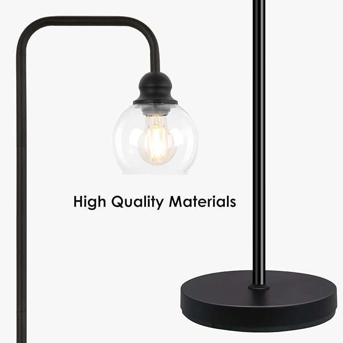 Modern Floor Lamps for Living Room with 6W LED Bulb, Industrial Floor Lamp, Clear Glass, Black Classic Reading Tall Lamp for Home Office, Standing Lamps for Bedroom, Study, Minimalist, Vintage - LeafyLoom