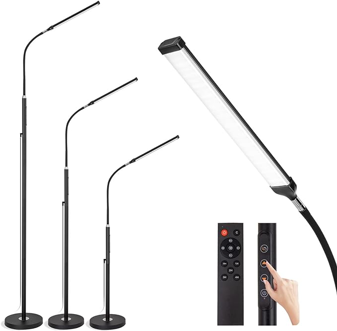 LED Floor Lamp with Remote Touch Control,Dimmable 15W Pole Lamps for Living Room,70'' Adjustable Height Standing Reading Light with 10 Brightness/5 Timer/3 Colors for Lash Tatto Esthetician - LeafyLoom