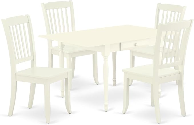 East West Furniture MZDA5-LWH-W Monza 5 Piece Set for 4 Includes a Rectangle Kitchen Table with Dropleaf and 4 Dining Room Chairs, 36x54 Inch - LeafyLoom