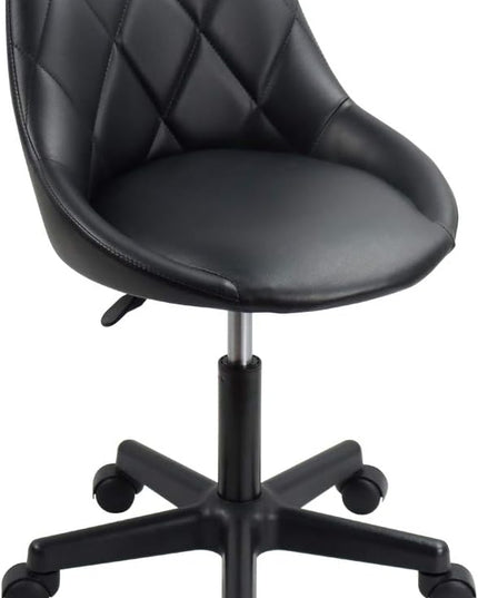 KKTONER Mid Back PU Leather Height Adjustable Swivel Modern Task Chair Computer Office Home Vanity Chair with Wheels (black) - LeafyLoom