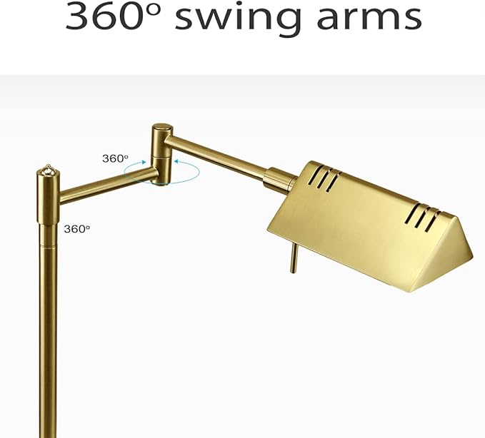 O'Bright LED Pharmacy Table Lamp, Full Range Dimming, 12W LED, 360 Degree Swing Arms, Desk, Reading, Craft, Work Lamp, ETL Tested, Antique Brass (Gold) - LeafyLoom