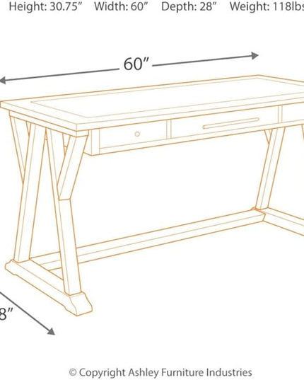 Signature Design by Ashley Luxenford Rustic Farmhouse 60" Home Office Desk with Drawers, Distressed Gray - LeafyLoom