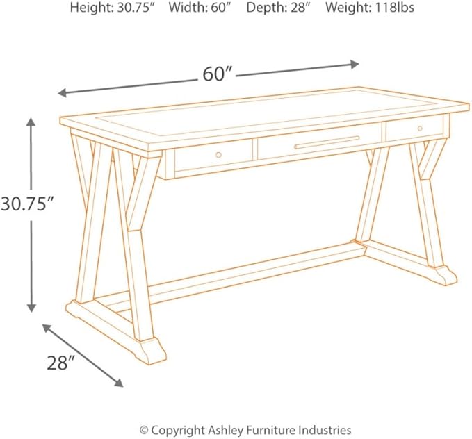 Signature Design by Ashley Luxenford Rustic Farmhouse 60" Home Office Desk with Drawers, Distressed Gray - LeafyLoom