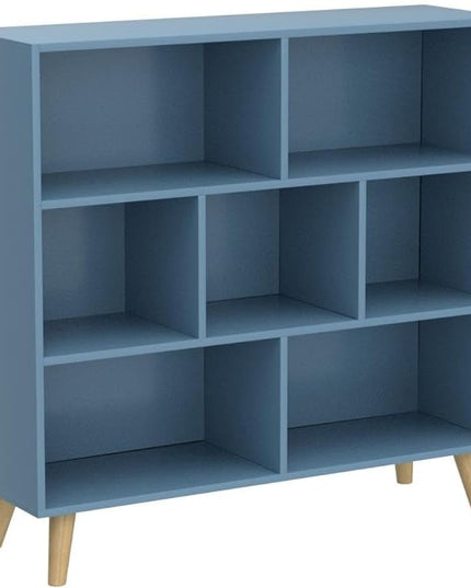 IOTXY Wooden Open Shelf Bookcase - 3-Tier Floor Standing Display Cabinet Rack with Legs, 7 Cubes Bookshelf, Bright Blue - LeafyLoom